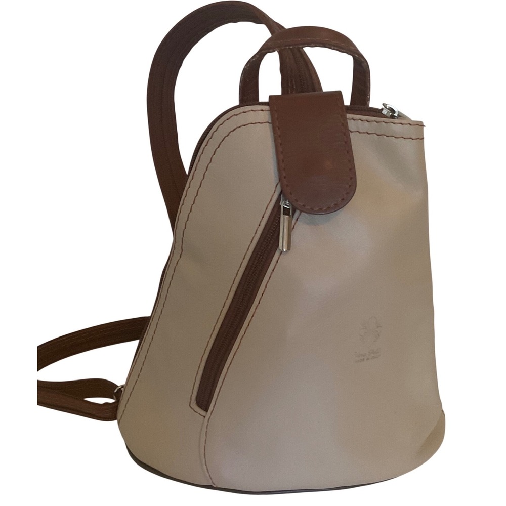 Vera Pelle Made in Italy Leather Mini Backpack Convertible Sling Bag Cream Beige
